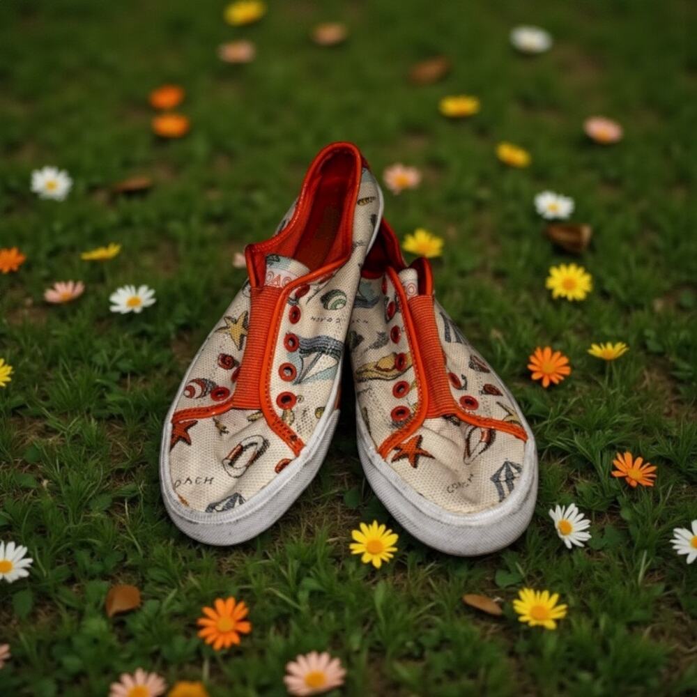 Coach Bev Beach Whimsical Kidcore Hippie Theme Slip On Canvas Sneakers 8.5B